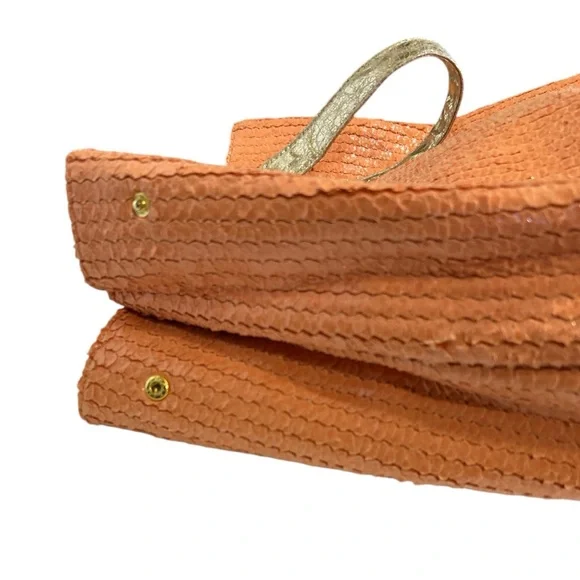 Big Buddha Tote Bag Coral Textured Pattern Gold Trim - Picture 9 of 15